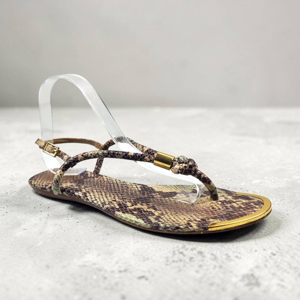 DV Dolce Vita Archer Snakeskin Print Flat Thong Sandals Gold Hardware‎ Brown 10